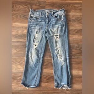 American Eagle Outfitters Distressed Light Blue Straight Jeans